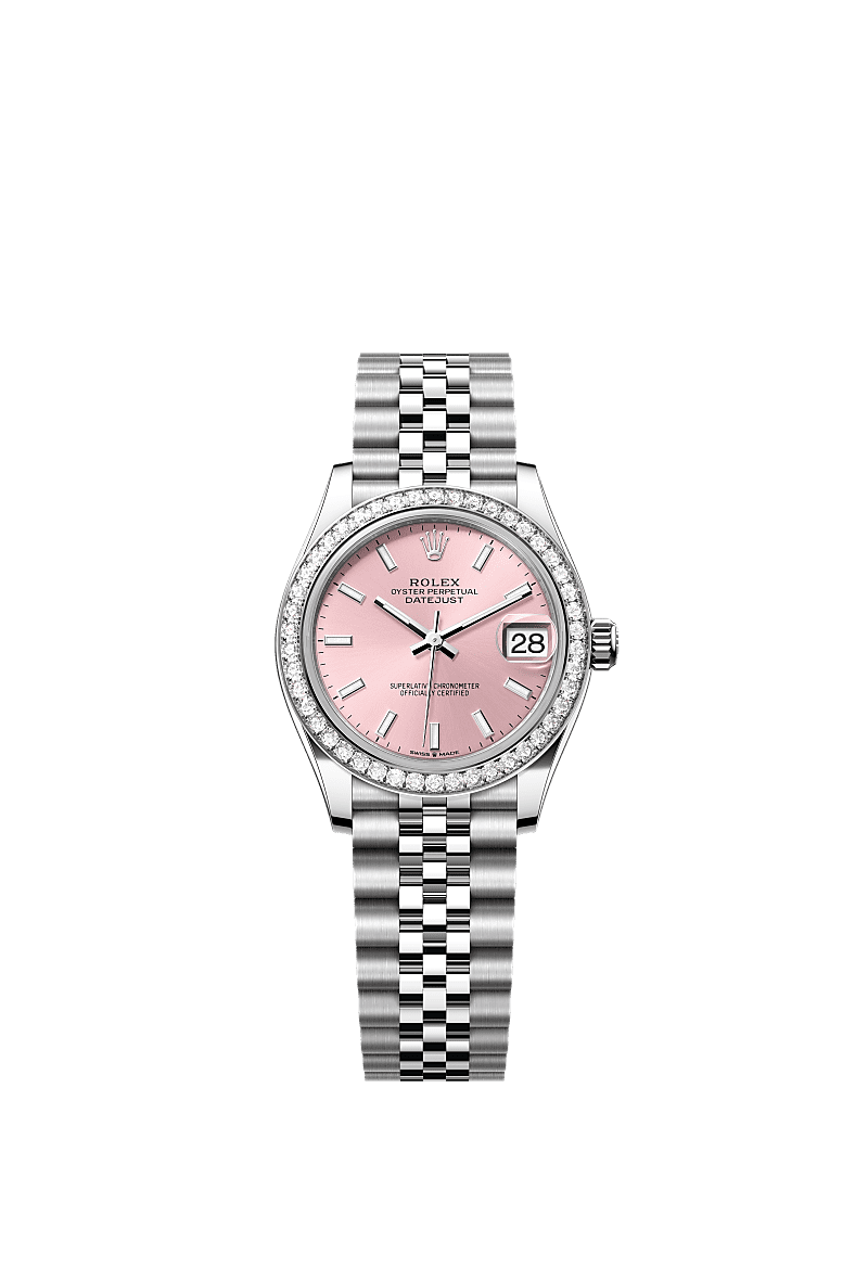 Datejust 31, Oyster, 31 mm, Oystersteel, witgoud en diamanten, Wijzerplaat : Roze, Rolex