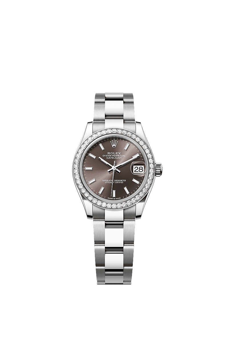 Datejust 31, Oyster, 31 mm, Oystersteel, white gold and diamonds, Dial : Dark grey, Rolex