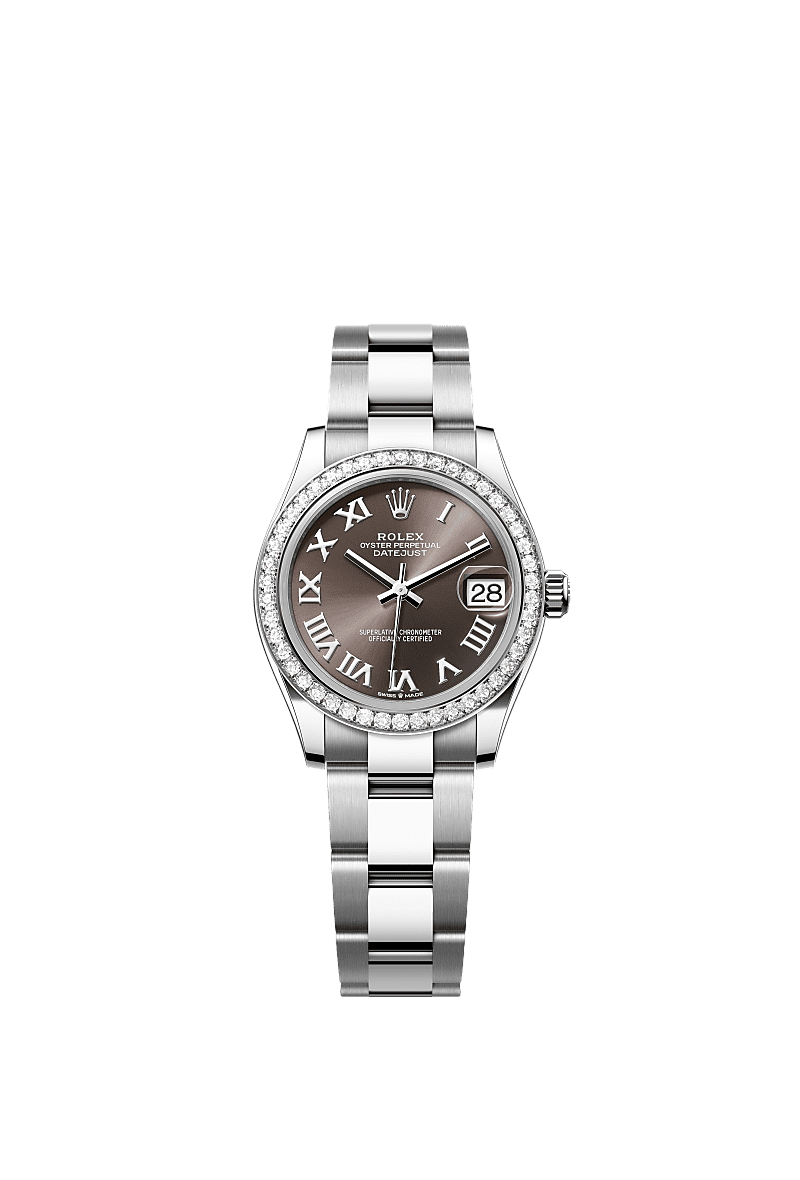 Datejust 31, Oyster, 31 mm, thép Oystersteel, vàng trắng và kim cương, Mặt đồng hồ : Xám đậm, Rolex