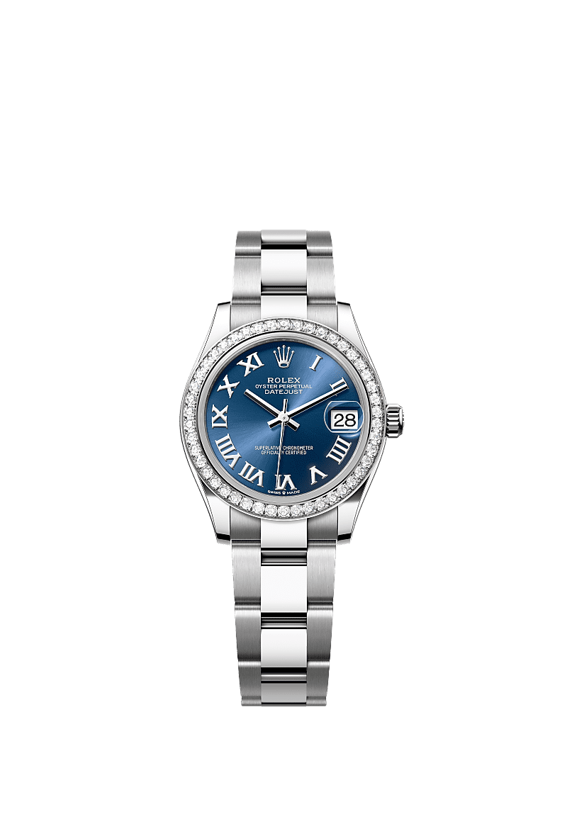 Datejust 31, Oyster, 31 mm, Edelstahl Oystersteel und Weißgold mit Diamanten, Zifferblatt : Strahlend blau, Rolex