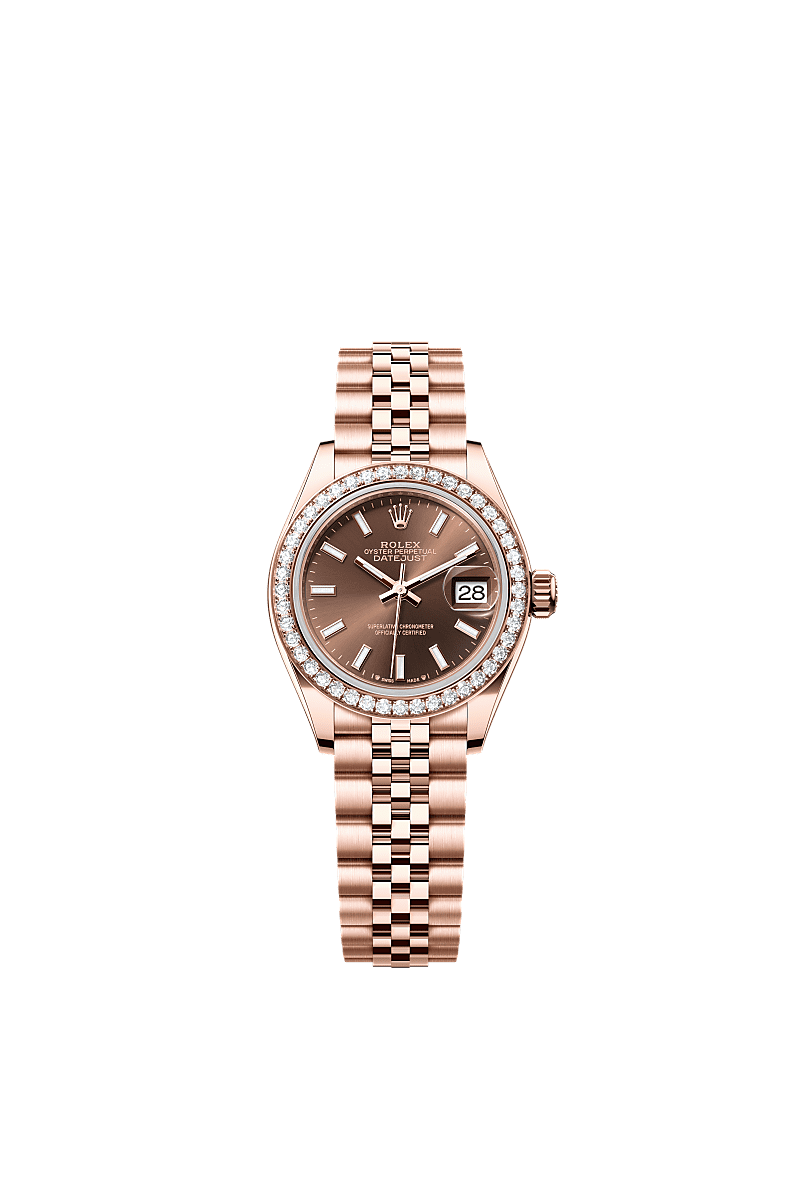 Lady-Datejust, Oyster, 28 mm, Everose-goud en diamanten, Wijzerplaat : Chocoladebruin, Rolex
