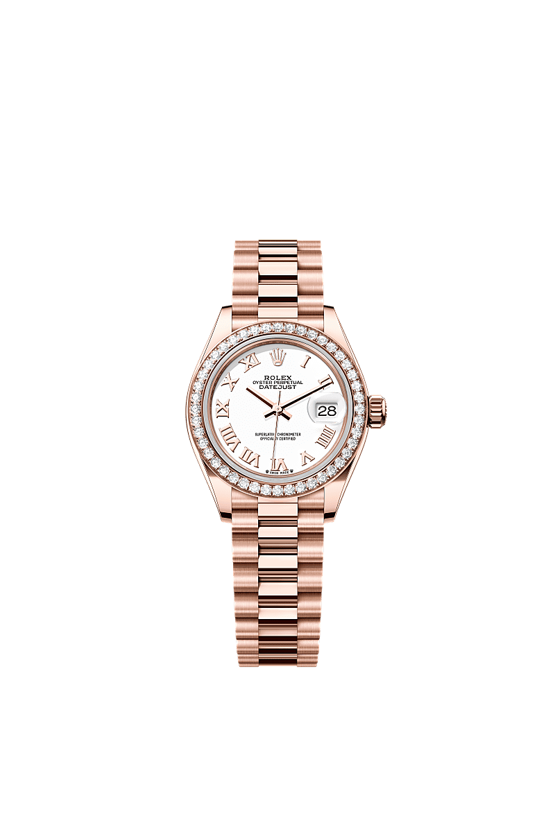 Lady-Datejust, Oyster, 28 mm, Everose-goud en diamanten, Wijzerplaat : Wit, Rolex