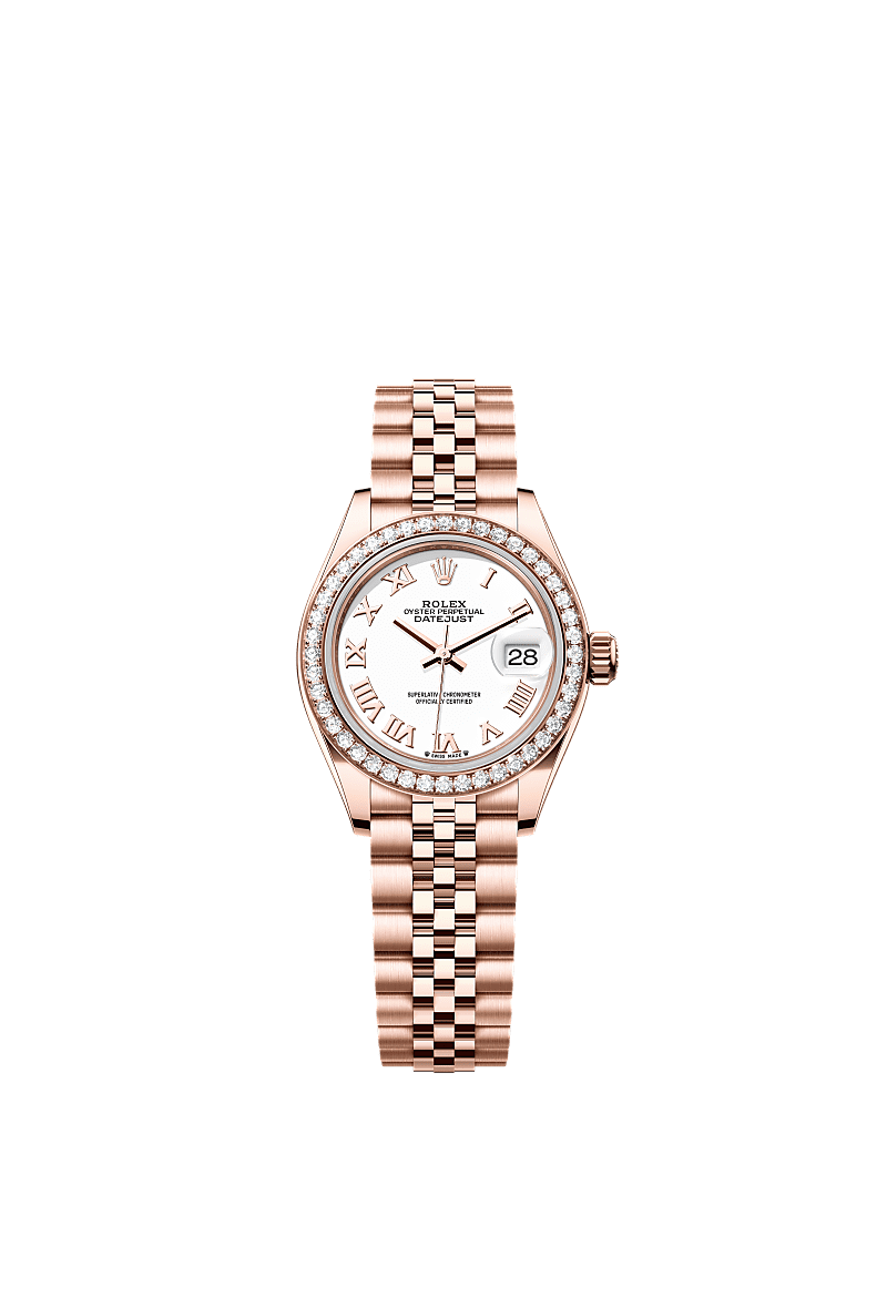 Lady-Datejust, Oyster, 28 mm, Everose-Gold mit Diamanten, Zifferblatt : Weiß, Rolex
