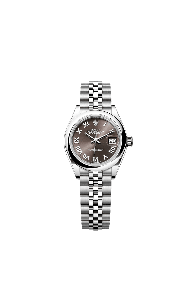Lady-Datejust, Oyster, 28 mm, acero Oystersteel, Esfera : <i>Dark grey</i>, Rolex