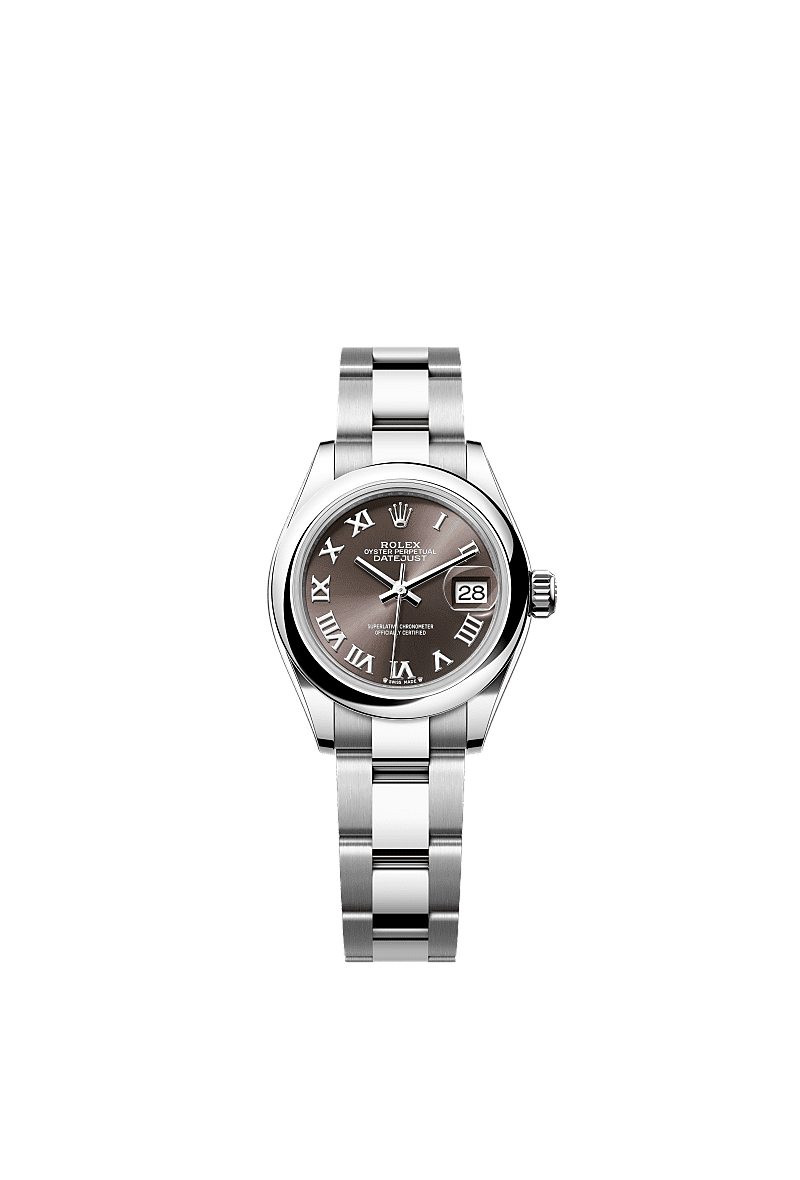 Lady-Datejust, Oyster, 28 mm, acero Oystersteel, Esfera : <i>Dark grey</i>, Rolex