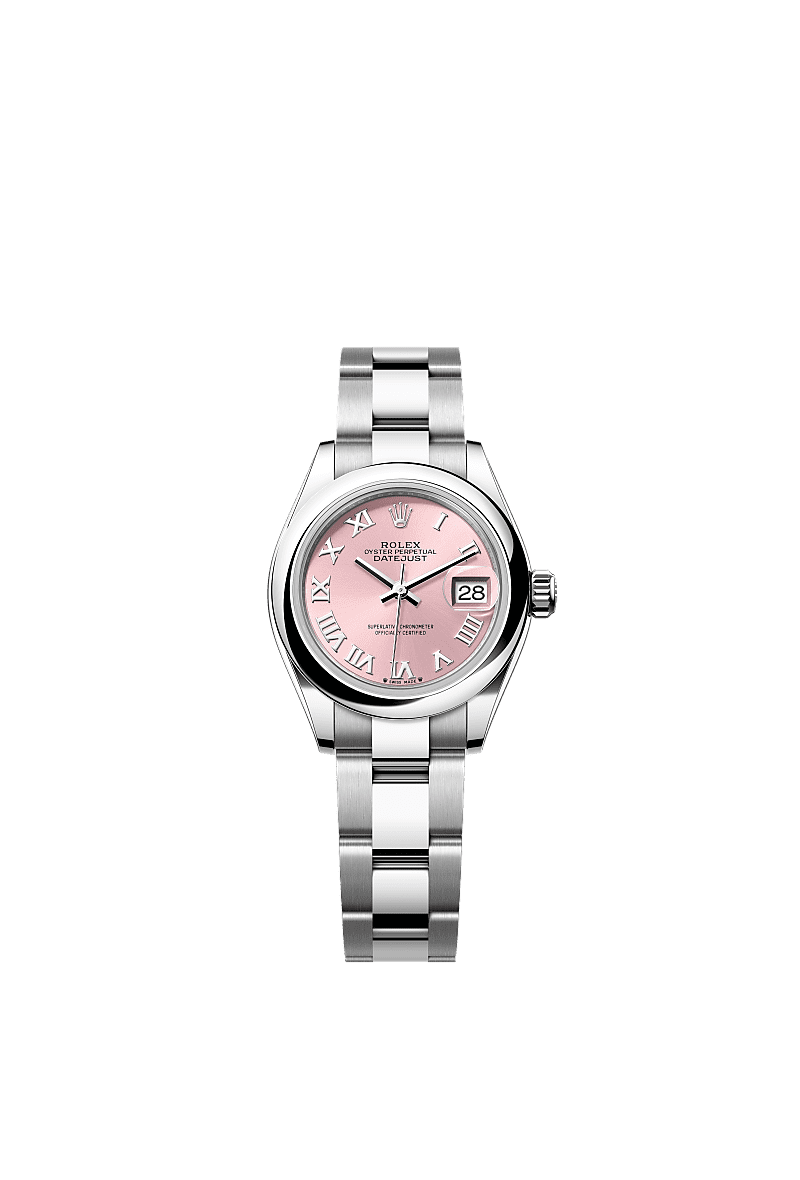 Lady-Datejust, Oyster, 28 mm, acier Oystersteel, Cadran : Rose, Rolex