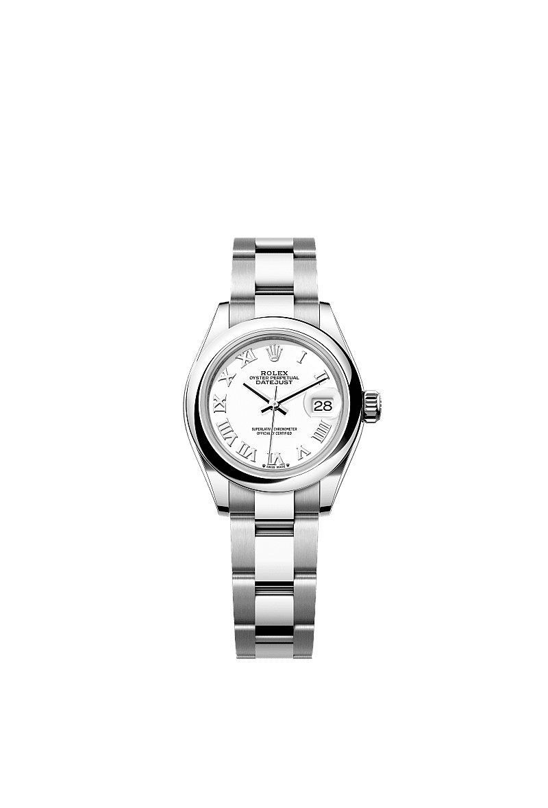 Lady-Datejust, 蠔式,28毫米,蠔式鋼, 錶面 : 白色, Rolex