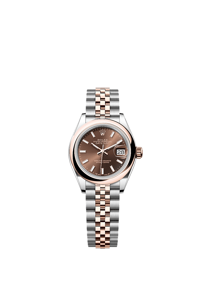 Lady-Datejust, Oyster, 28 mm, thép Oystersteel và vàng Everose, Mặt đồng hồ : Màu sô-cô-la, Rolex