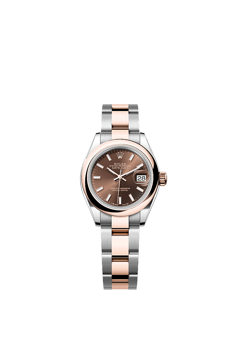 Lady-Datejust, Oyster, 28 mm, Oystersteel çelik ve Everose altın, Kadran : Çikolata rengi, Rolex