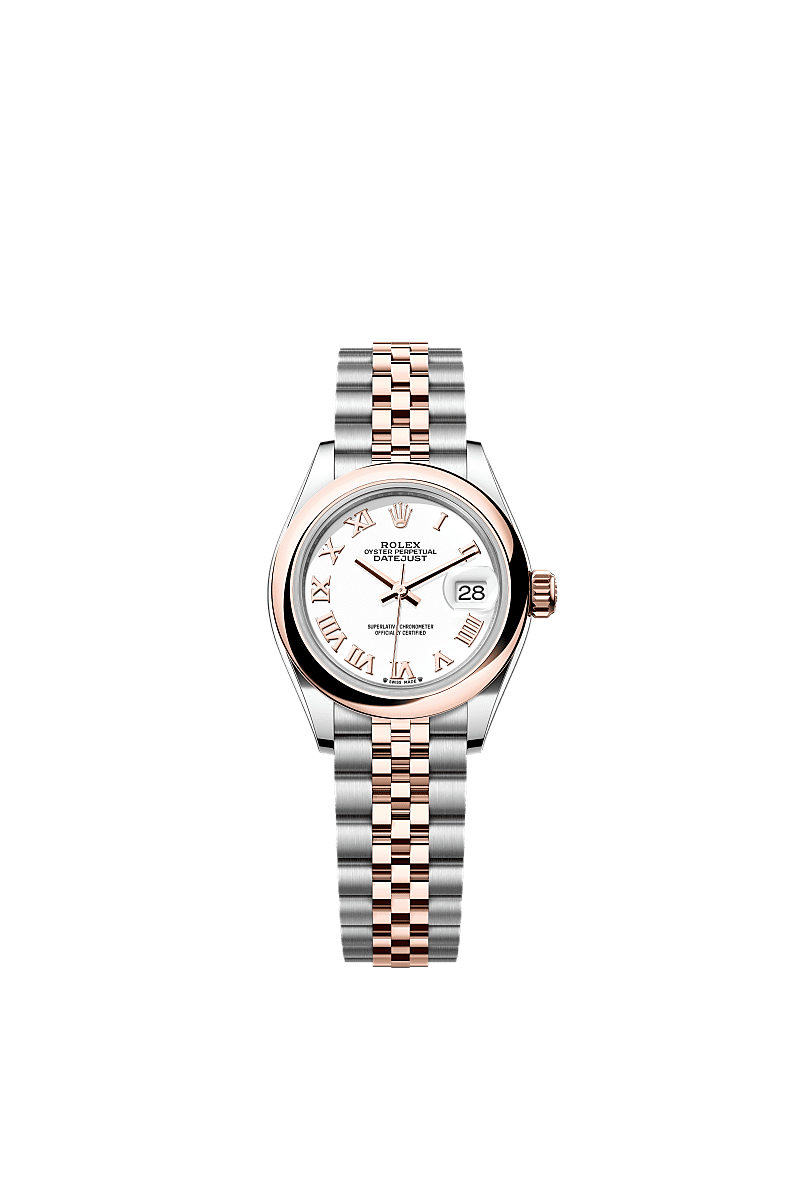 Lady-Datejust, Oyster, 28 mm, acciaio Oystersteel e oro Everose, Quadrante : Bianco, Rolex