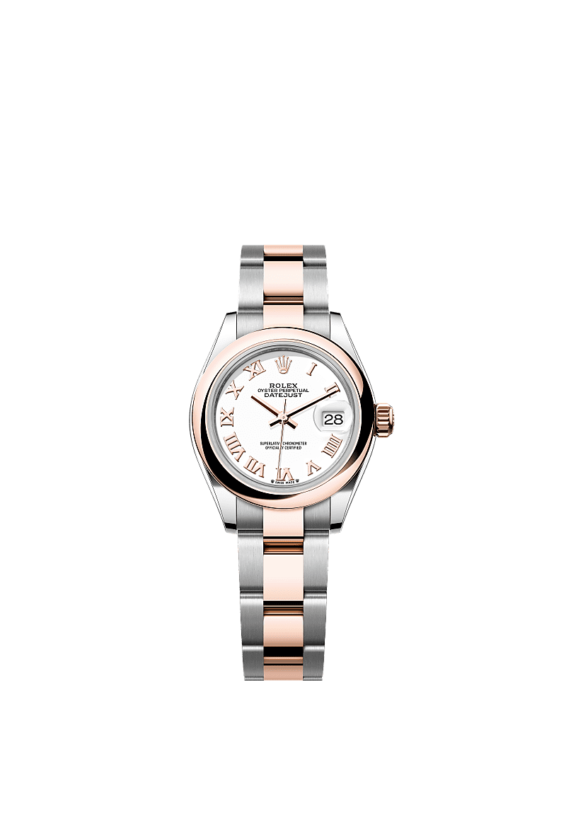 Lady-Datejust, Oyster, 28 mm, acero Oystersteel y oro Everose, Esfera : Blanca, Rolex