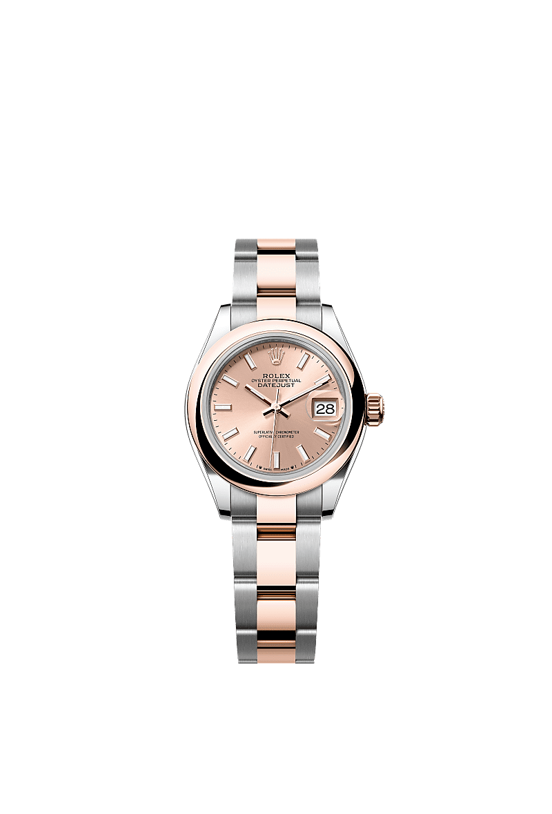 Lady-Datejust, Oyster 28 mm, acier Oystersteel et or Everose, Cadran : Couleur rosé, Rolex