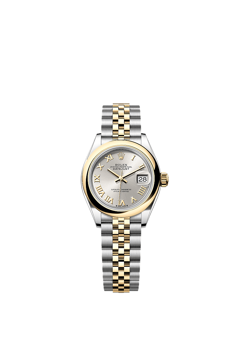 Lady-Datejust, Oyster, 28 mm, Edelstahl Oystersteel und Gelbgold, Zifferblatt : Silbern, Rolex