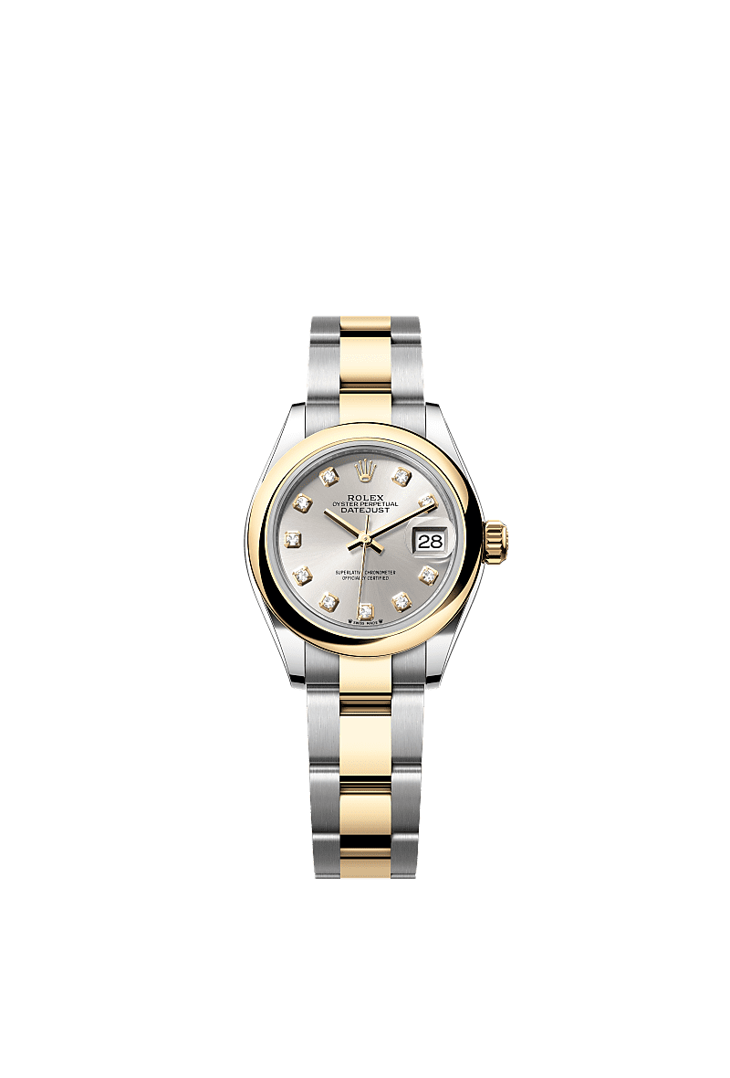 Lady-Datejust, Oyster, 28 mm, Oystersteel and yellow gold, Dial : Silver set with diamonds, Rolex