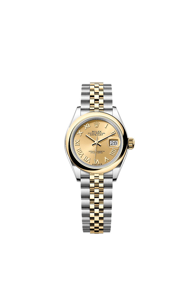 Lady-Datejust, Oyster, 28 mm, Edelstahl Oystersteel und Gelbgold, Zifferblatt : Champagnerfarben, Rolex