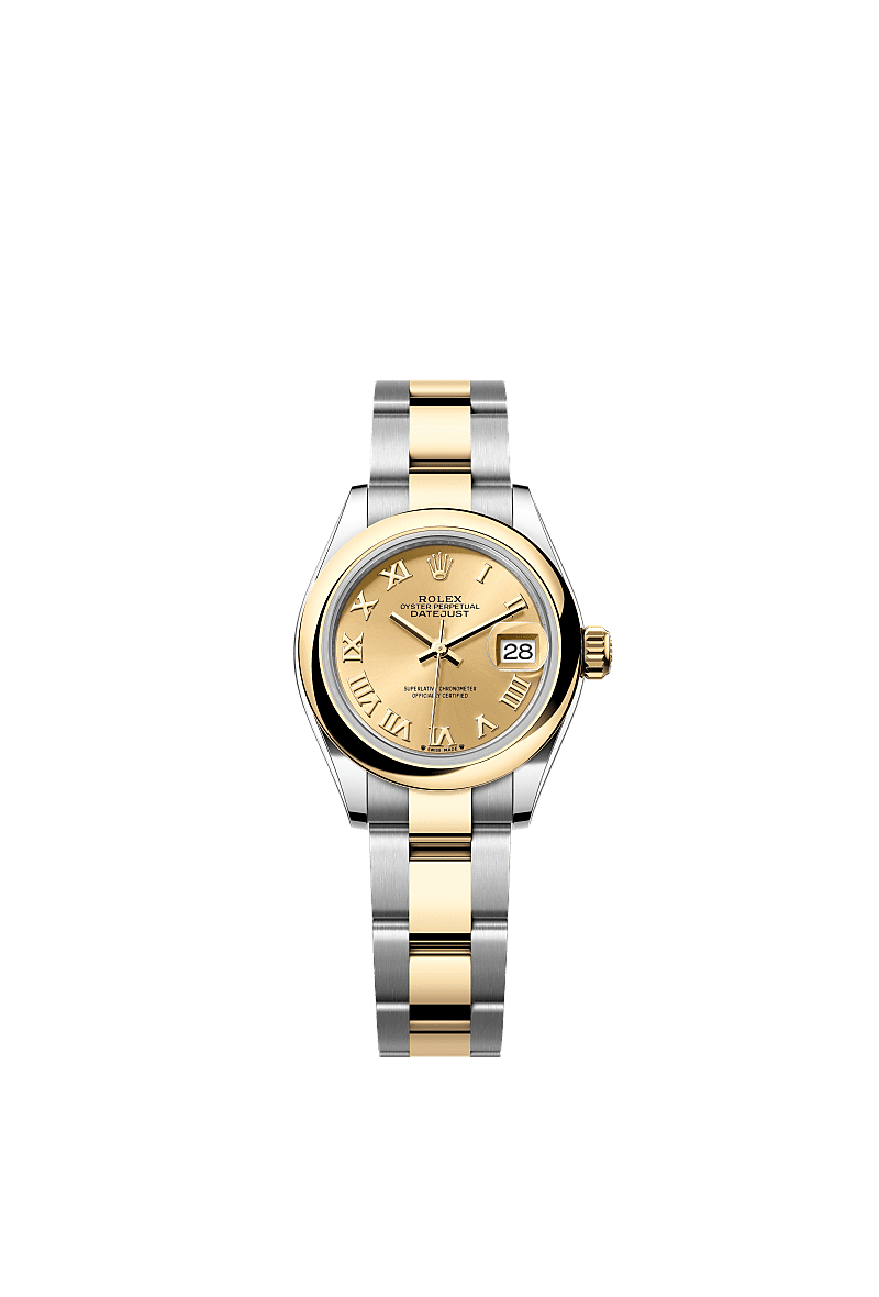 Lady-Datejust, 蠔式,28毫米,黃金及蠔式鋼, 錶面 : 香檳色, Rolex