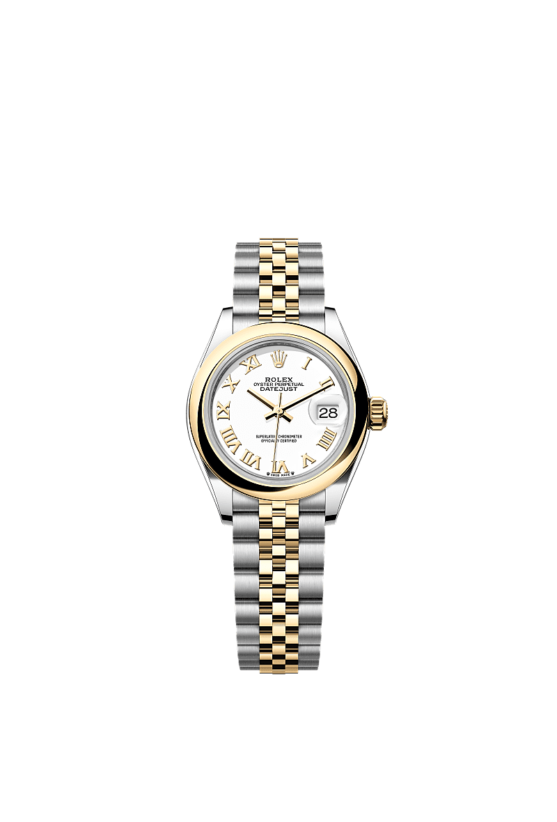 Lady-Datejust, Oyster, 28 mm, Oystersteel dan emas kuning, Permukaan : Putih, Rolex