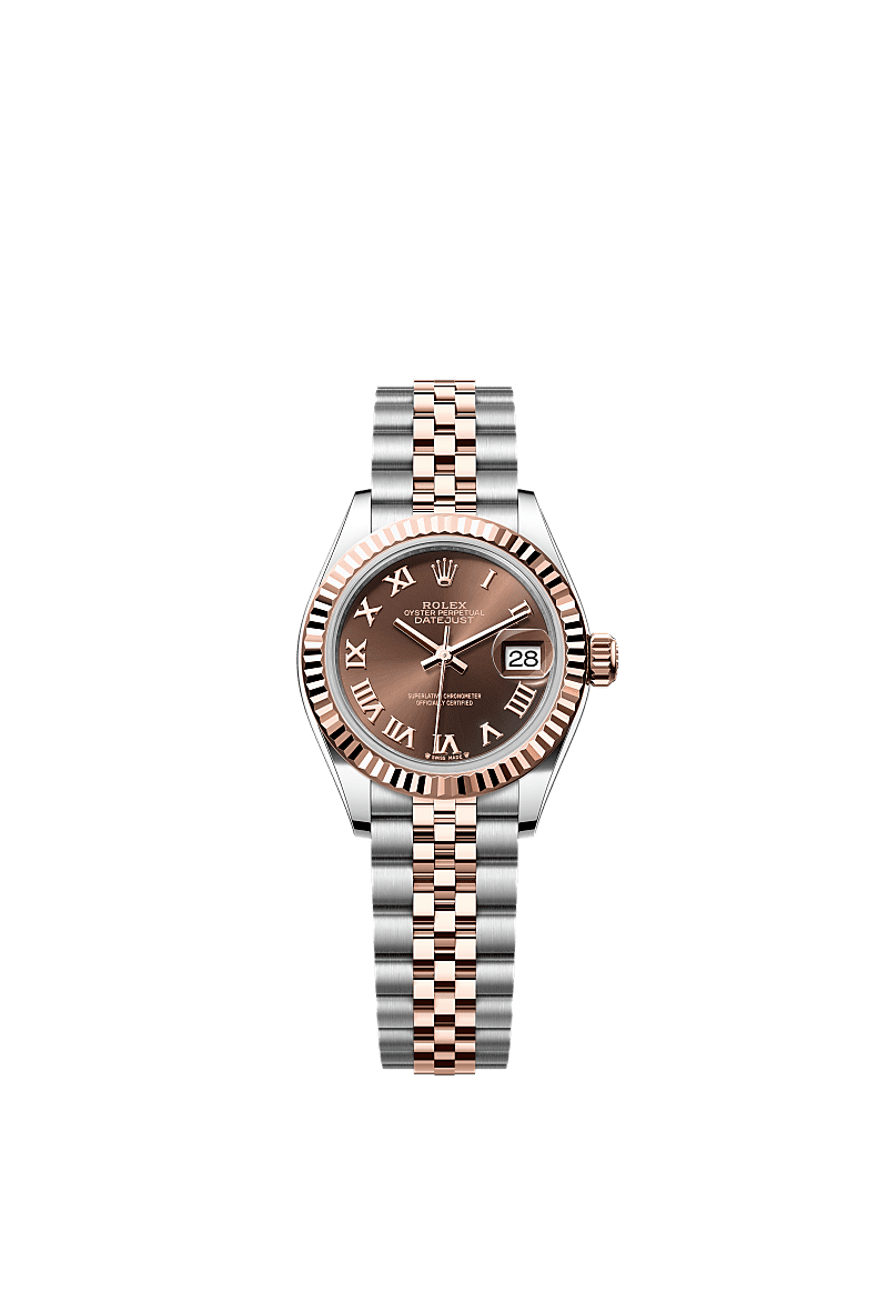 Lady-Datejust, 蠔式,28毫米,永恒玫瑰金及蠔式鋼, 錶面 : 巧克力色, Rolex