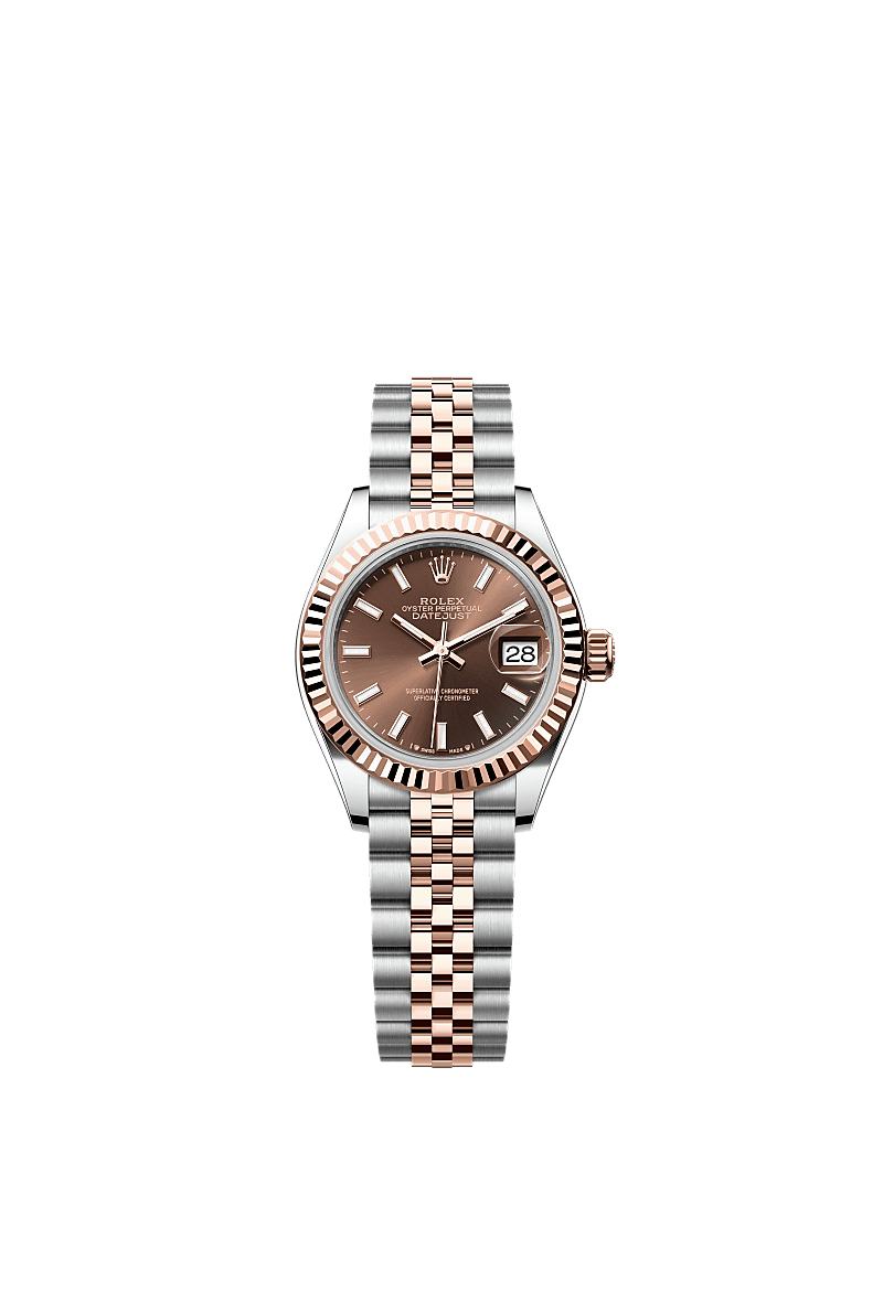 Lady-Datejust, Oyster, 28 mm, Edelstahl Oystersteel und Everose-Gold, Zifferblatt : Schokoladenfarben, Rolex