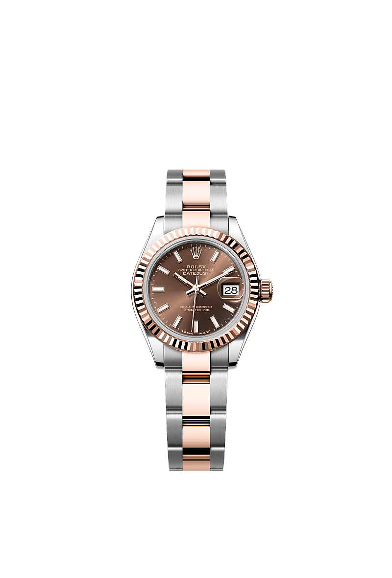 Lady-Datejust, Oyster, 28 mm, Oystersteel dan emas Everose, Dial : Cokelat, Rolex