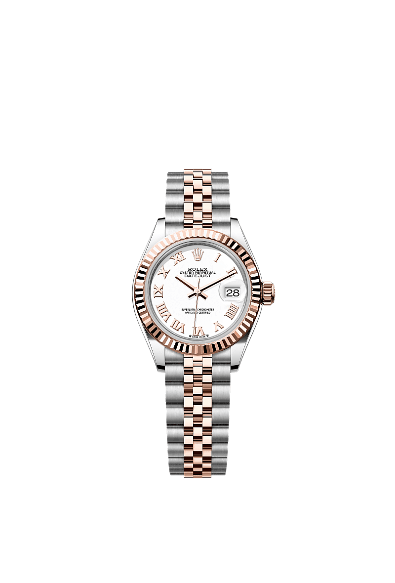 Lady-Datejust, Oyster 28 mm, acier Oystersteel et or Everose, Cadran : Blanc, Rolex