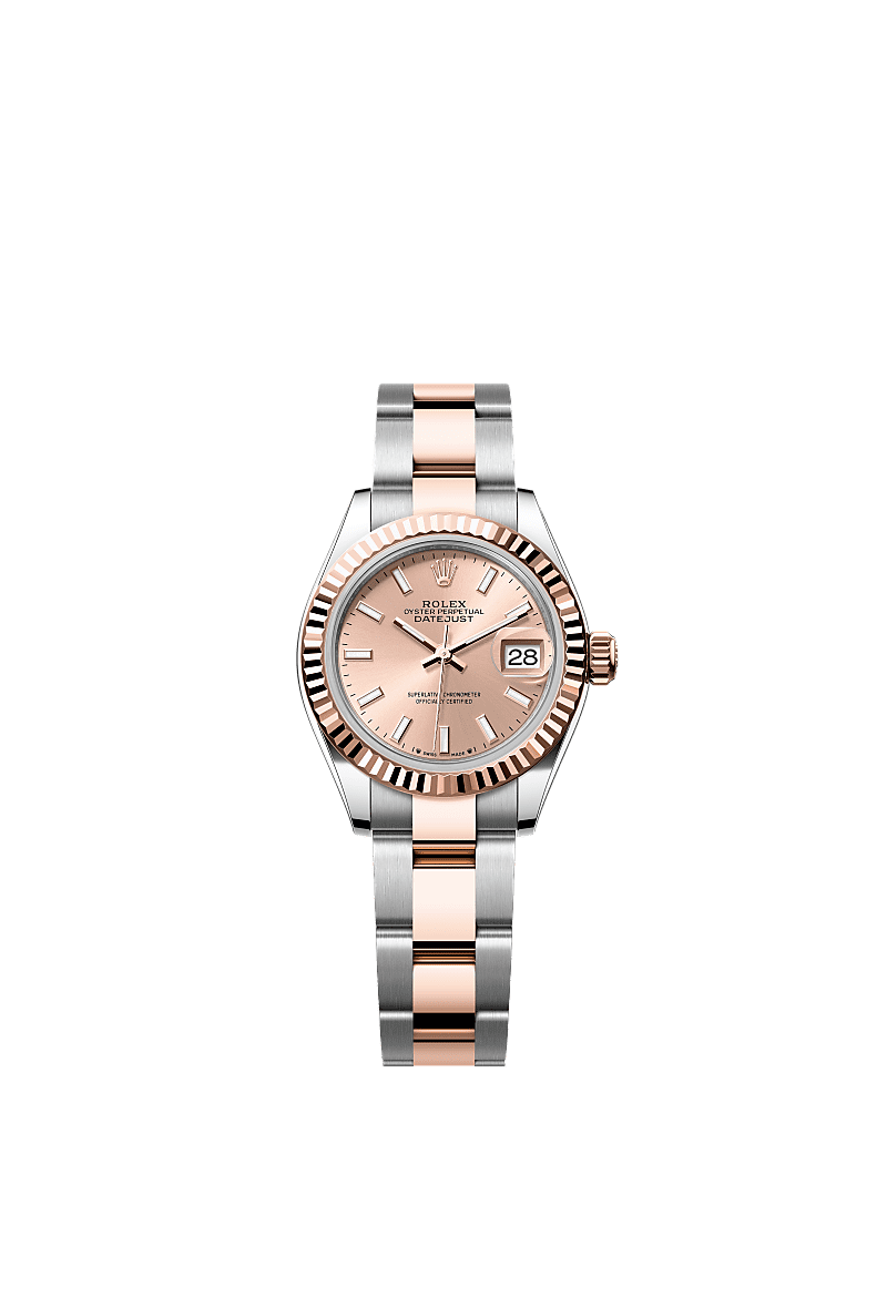 Lady-Datejust, Oyster, 28 mm, acero Oystersteel y oro Everose, Esfera : Color «rosé», Rolex