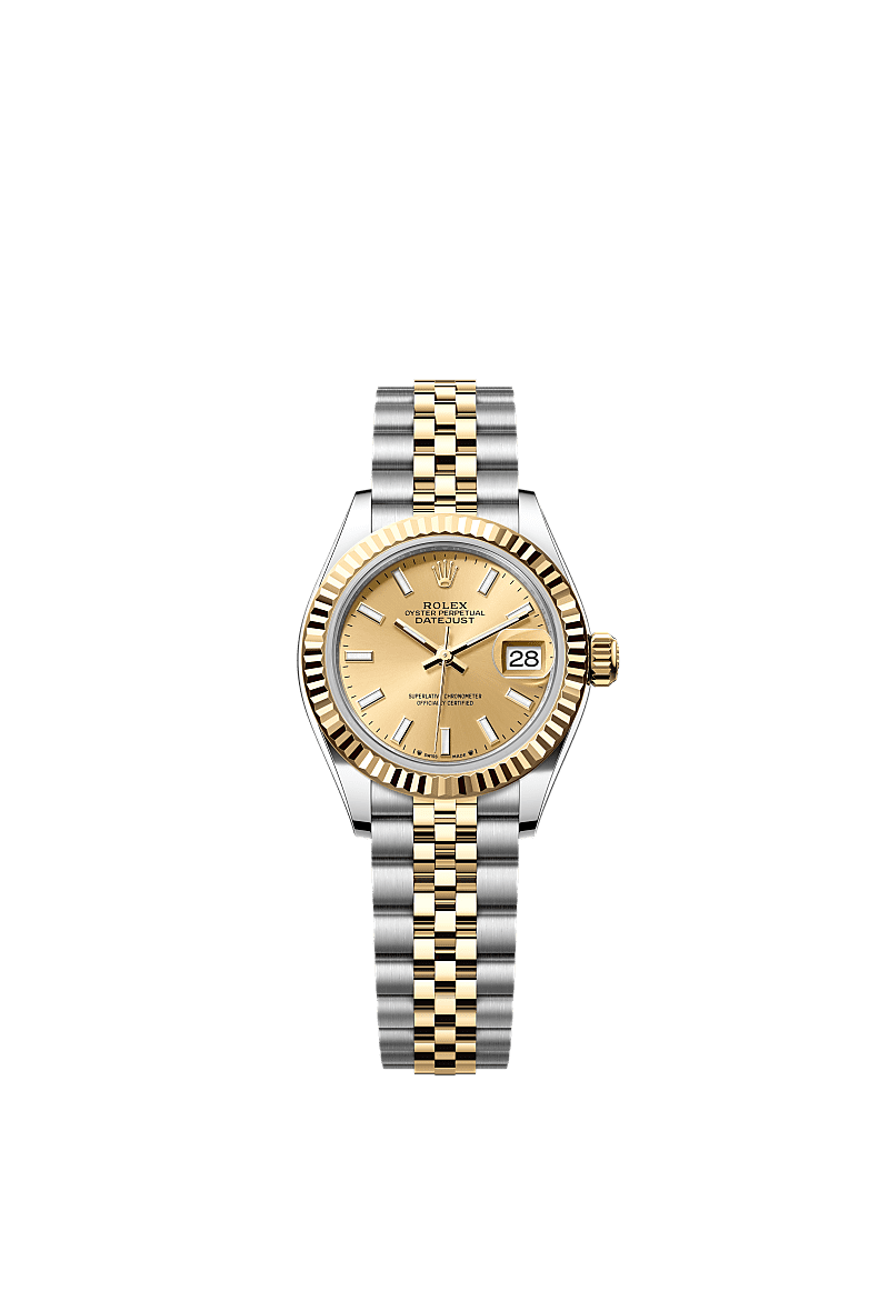 Lady-Datejust, Oyster, 28 mm, thép Oystersteel và vàng kim, Mặt đồng hồ : Màu Champagne, Rolex