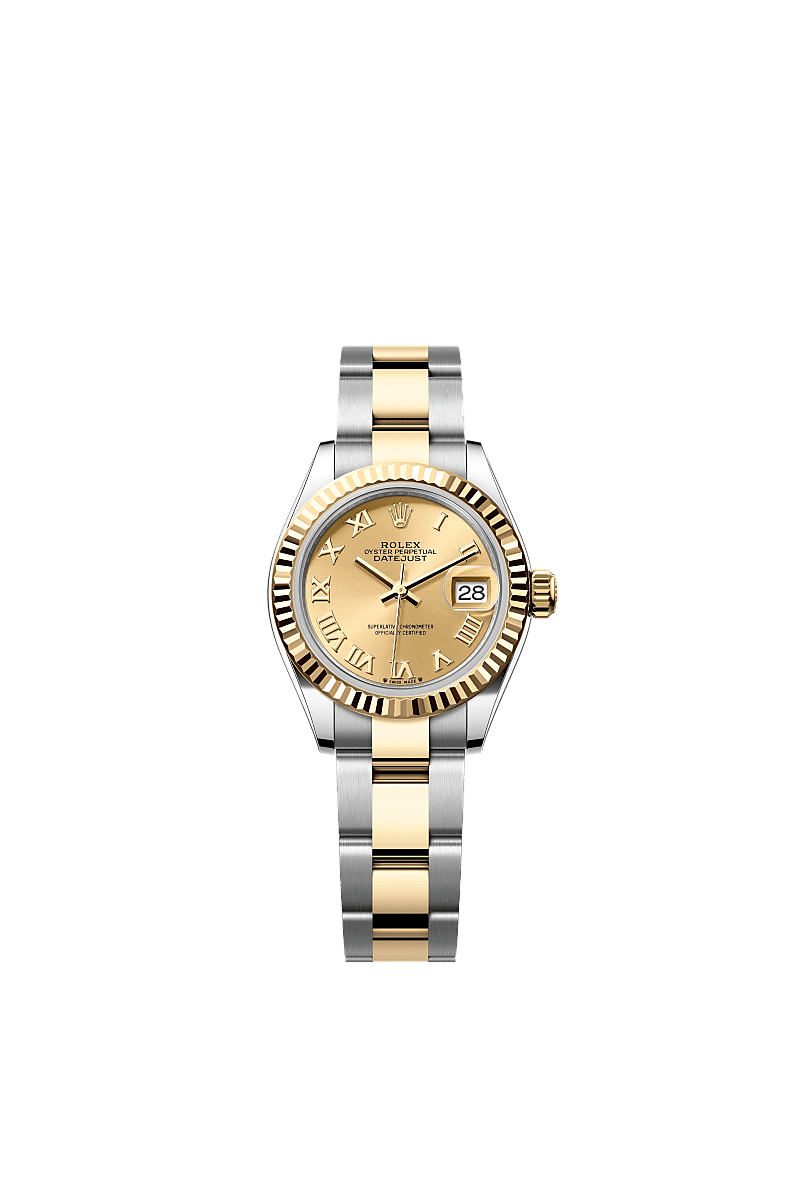 Lady-Datejust, Oyster, 28 mm, Oystersteel and yellow gold, Dial : Champagne-colour, Rolex
