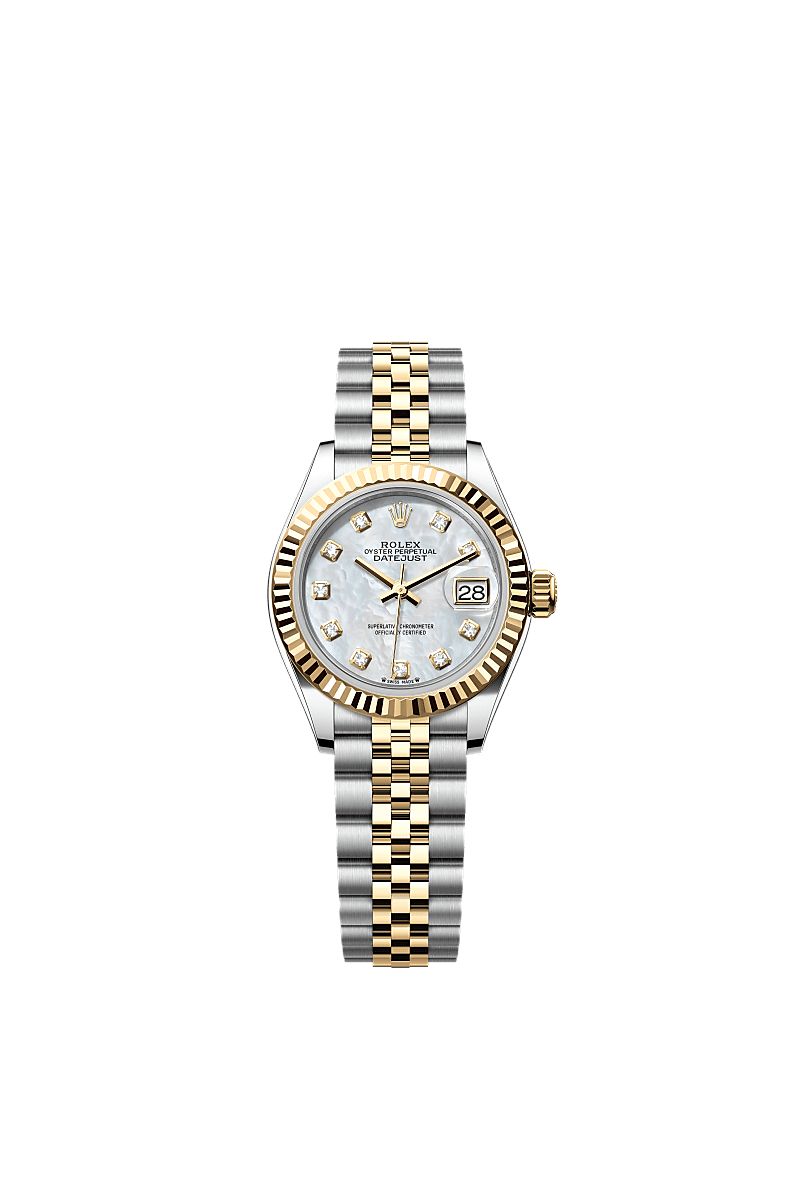Lady-Datejust, Oyster, 28 mm, Oystersteel and yellow gold, Dial : White mother-of-pearl set with diamonds, Rolex