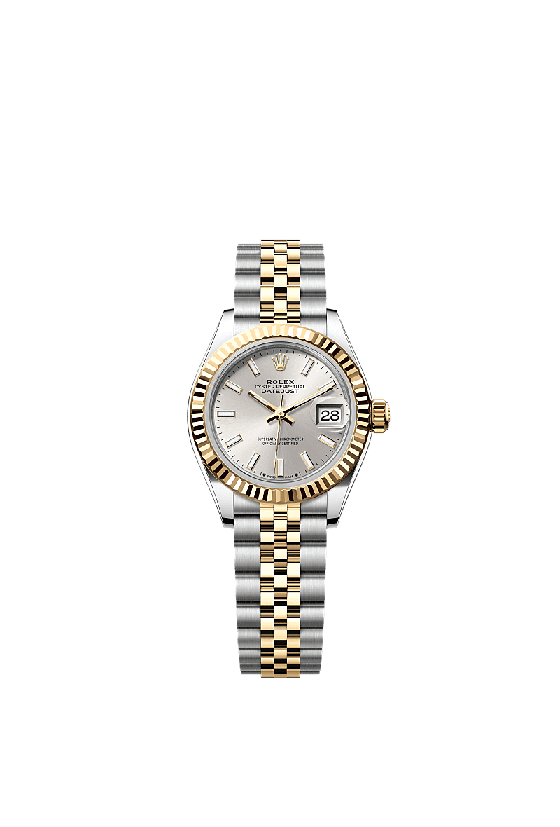 Lady-Datejust, Oyster, 28 mm, Oystersteel dan emas kuning, Dial : Perak, Rolex