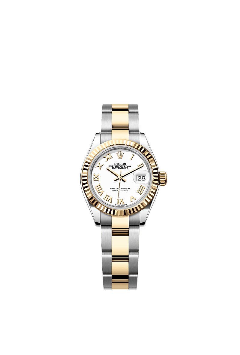 Lady-Datejust, Oyster, 28 mm, Oystersteel dan emas kuning, Dial : Putih, Rolex