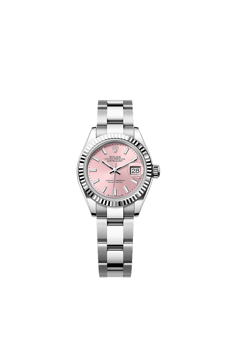 Lady-Datejust, Oyster, 28 mm, acier Oystersteel et or gris, Cadran : Rose, Rolex