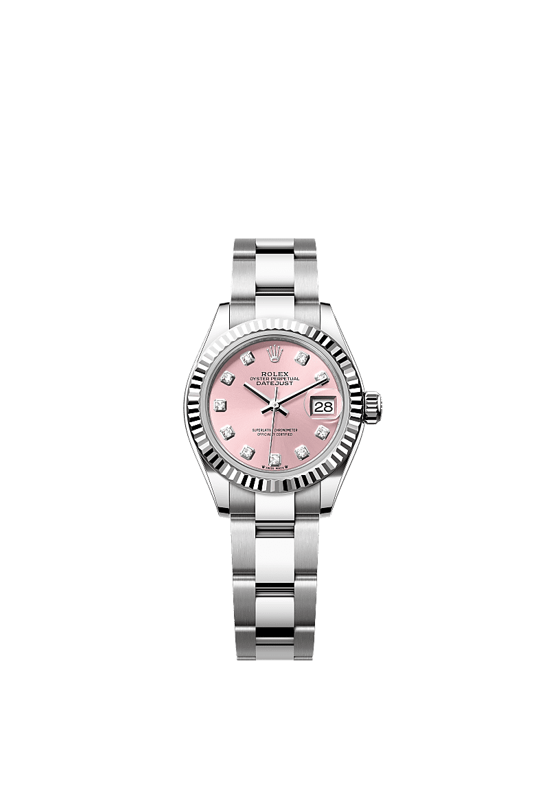 Lady-Datejust, 蠔式,28毫米,白色黃金及蠔式鋼, 錶面 : 粉紅色,鑲鑽石, Rolex