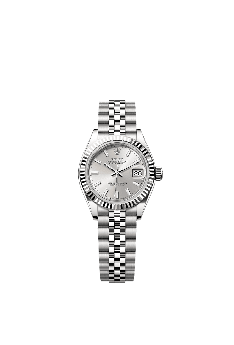 Lady-Datejust, Oyster, 28 mm, acciaio Oystersteel e oro bianco, Quadrante : Argentato, Rolex