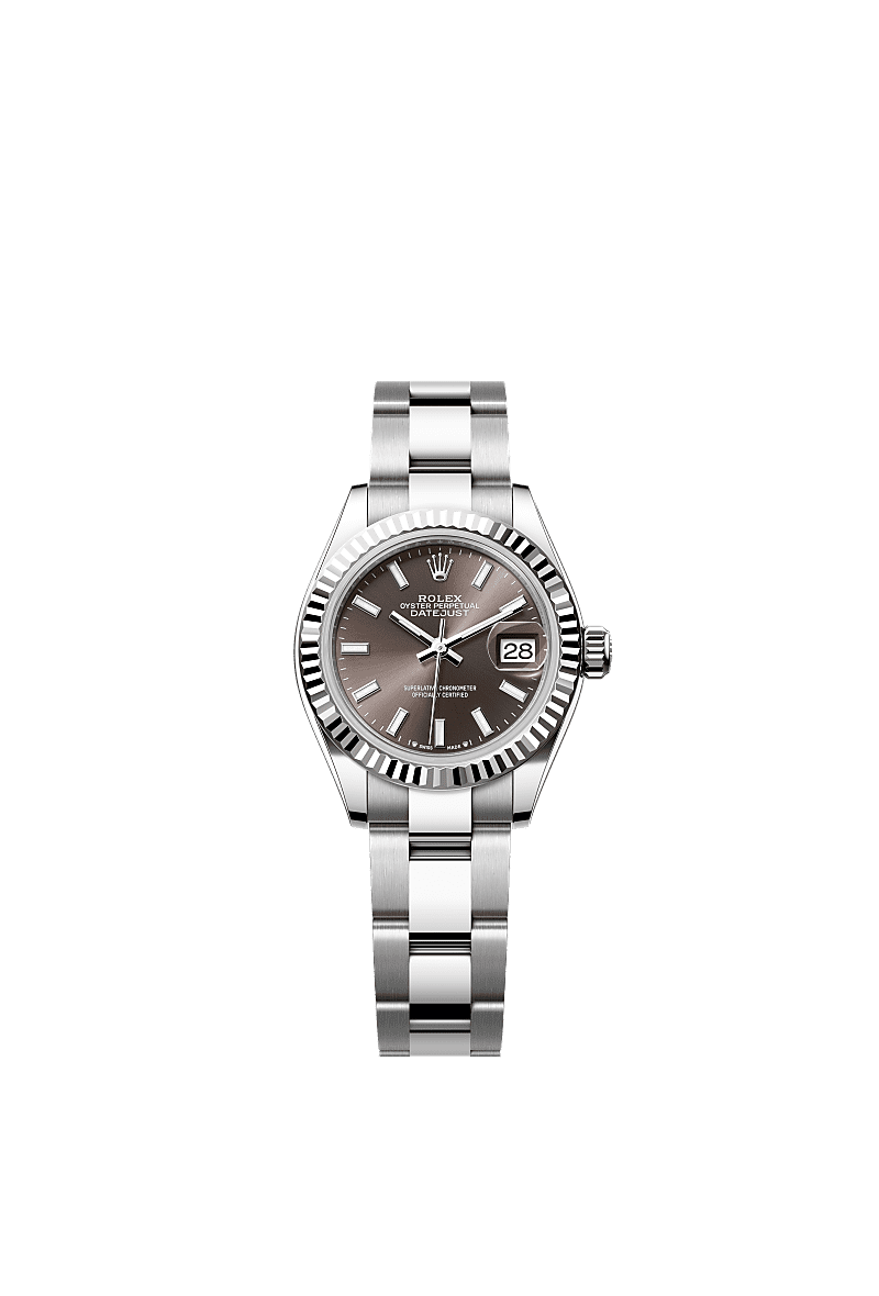 Lady-Datejust, Oyster, 28 mm, Oystersteel en witgoud, Wijzerplaat : Donkergrijs, Rolex