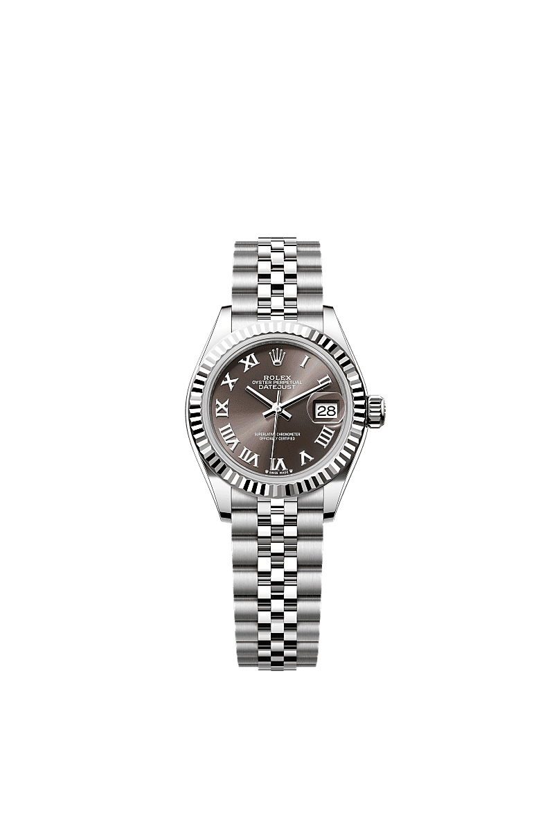 Lady-Datejust, Oyster, 28 mm, acciaio Oystersteel e oro bianco, Quadrante : Dark grey, Rolex