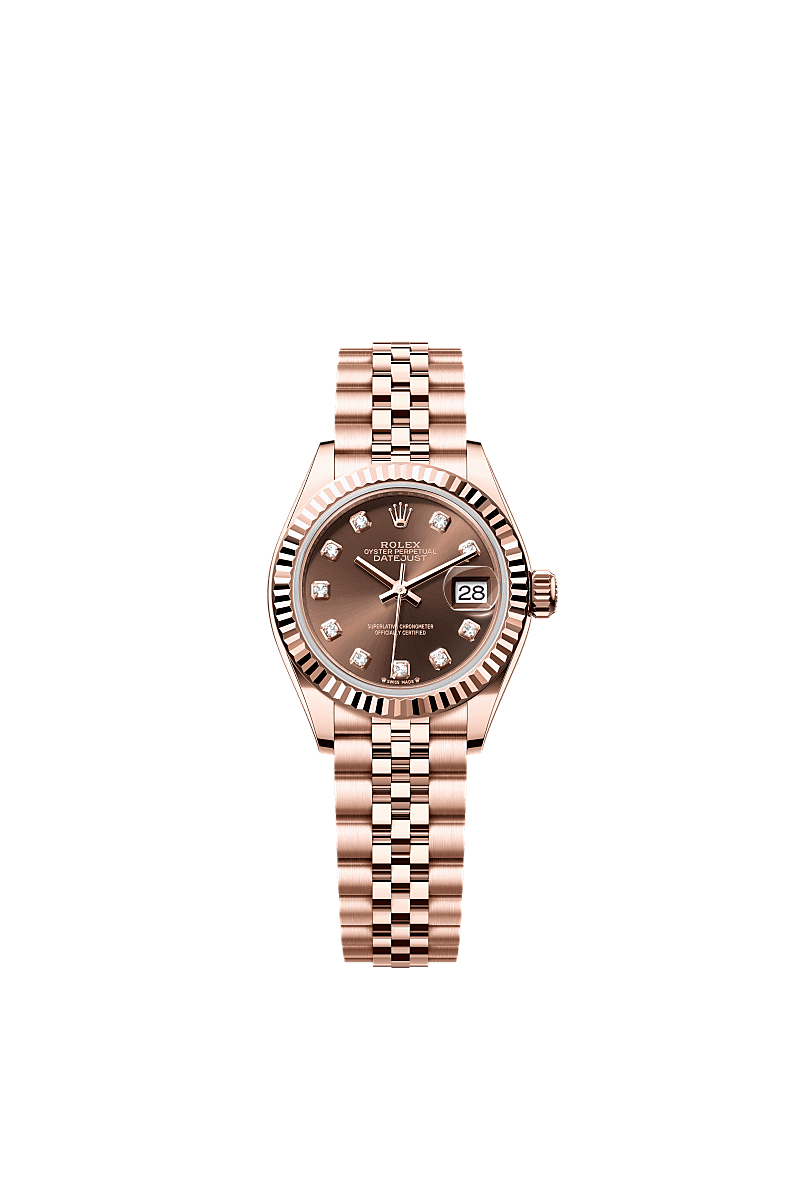 Lady-Datejust, Oyster, 28 mm, Everose gold, Dial : Chocolate set with diamonds, Rolex