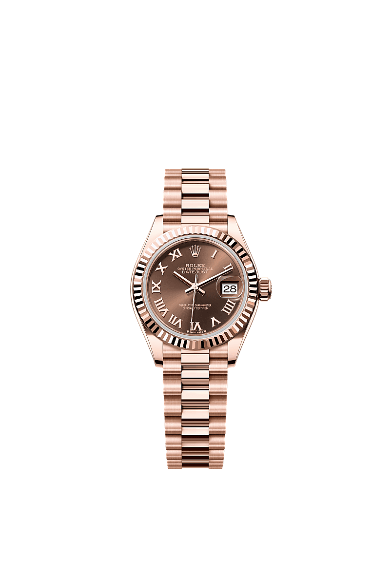Lady-Datejust, Oyster, 28 mm, emas Everose, Permukaan : Coklat, Rolex