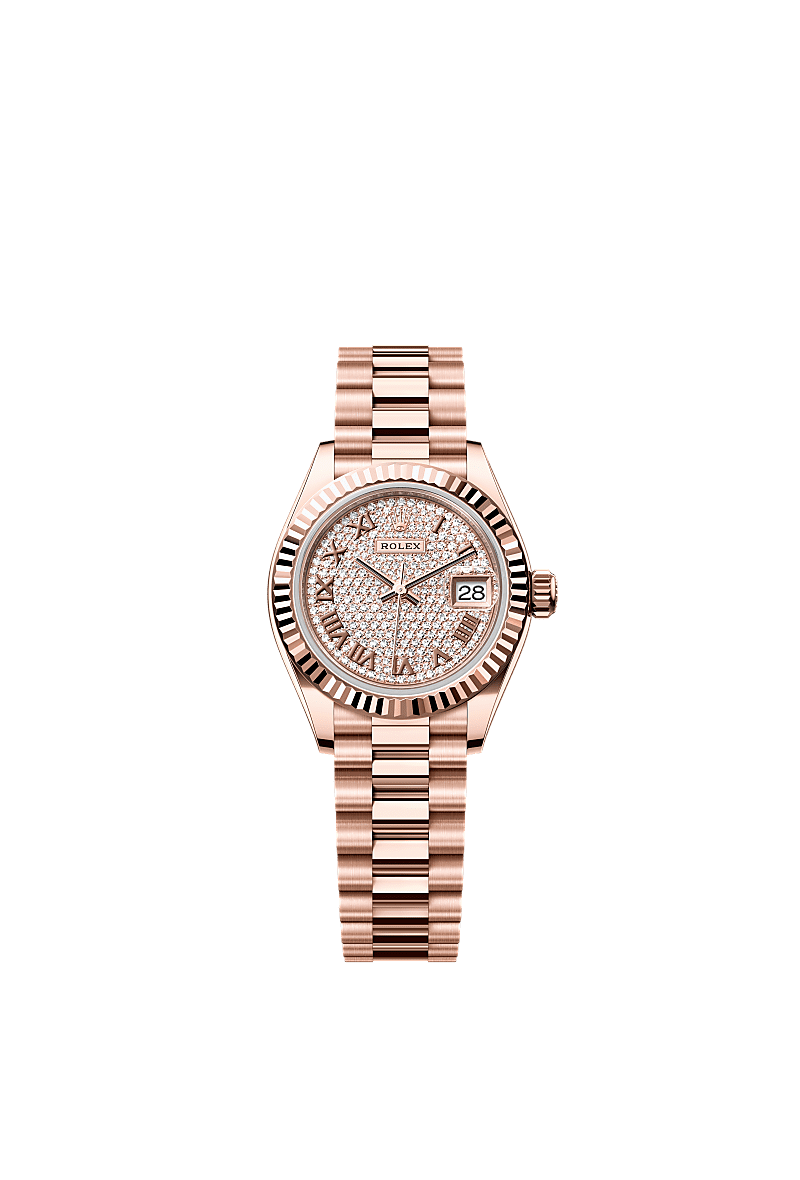 Lady-Datejust, Oyster, 28 mm, Everose gold, Dial : Diamond-paved, Rolex
