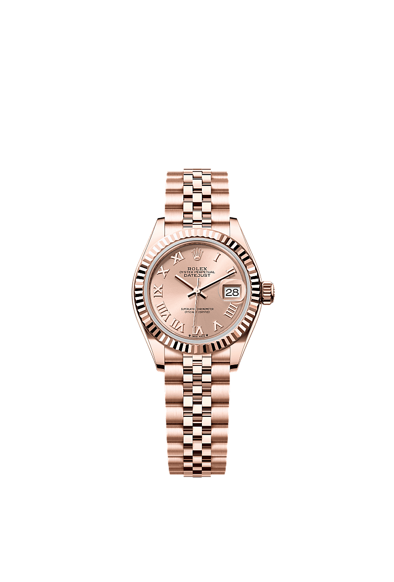 Lady-Datejust, 蠔式，28毫米，永恒玫瑰金, 錶面 : 玫瑰金色, Rolex