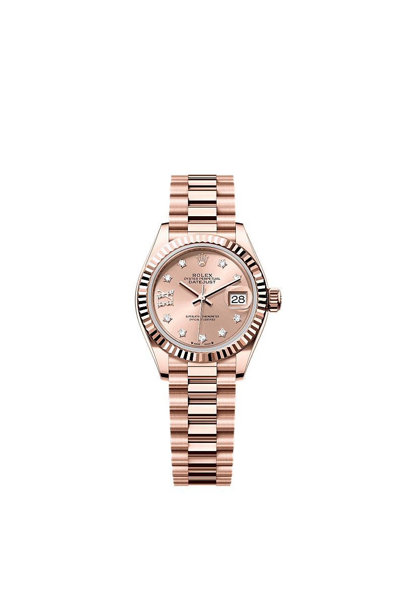 Lady-Datejust, Oyster, 28 mm, Everose gold, Dial : Rosé-colour set with diamonds, Rolex