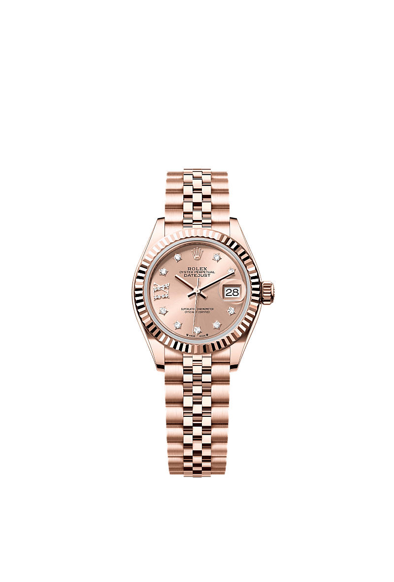 Lady-Datejust, Oyster, 28 mm, oro Everose, Esfera : Color «rosé» engastada de diamantes, Rolex
