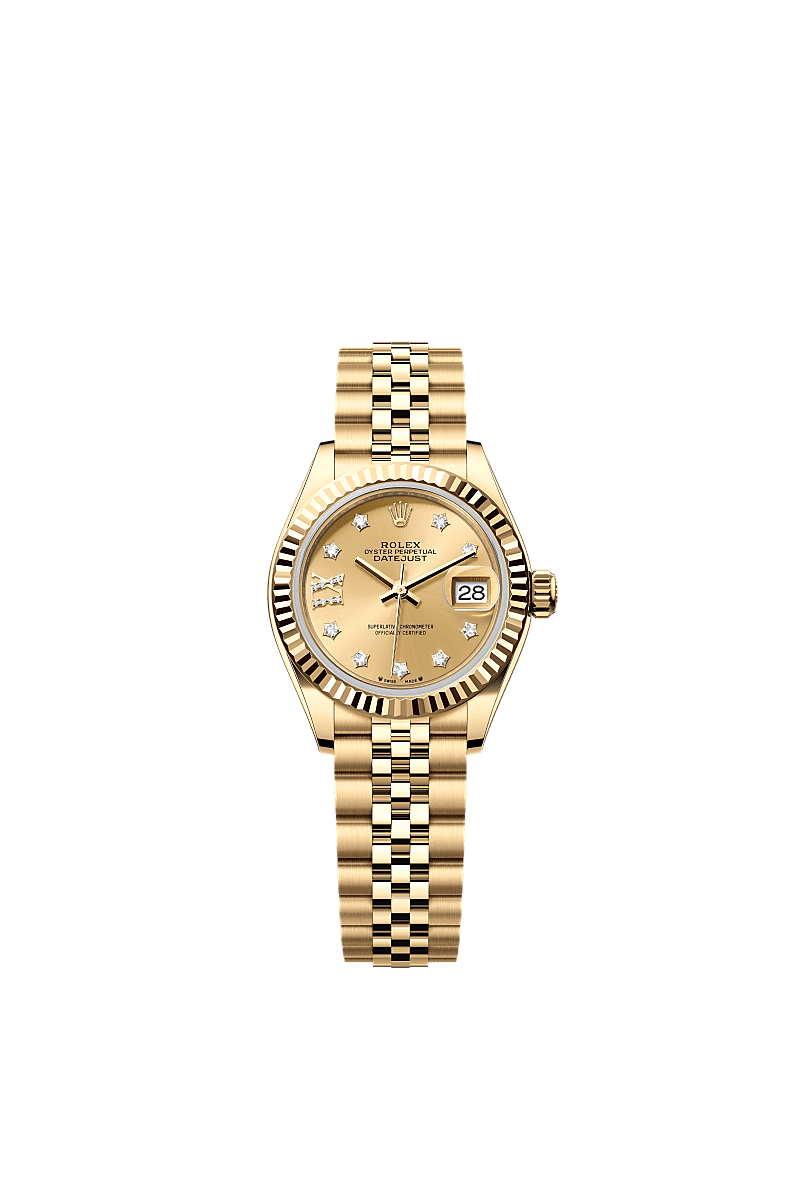 Lady-Datejust, 蠔式,28毫米,黃金, 錶面 : 香檳色,鑲鑽石, Rolex