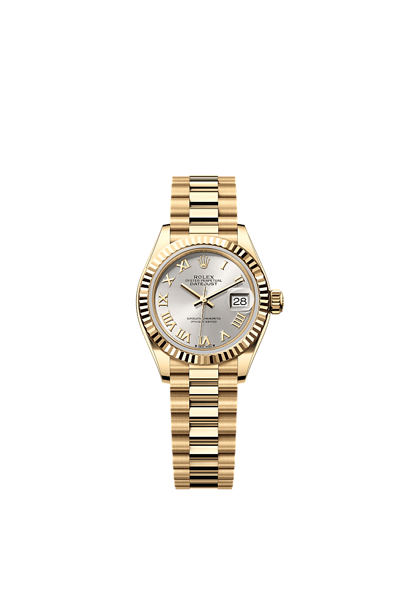Lady-Datejust, Oyster, 28 mm, vàng kim, Mặt đồng hồ : Bạc, Rolex