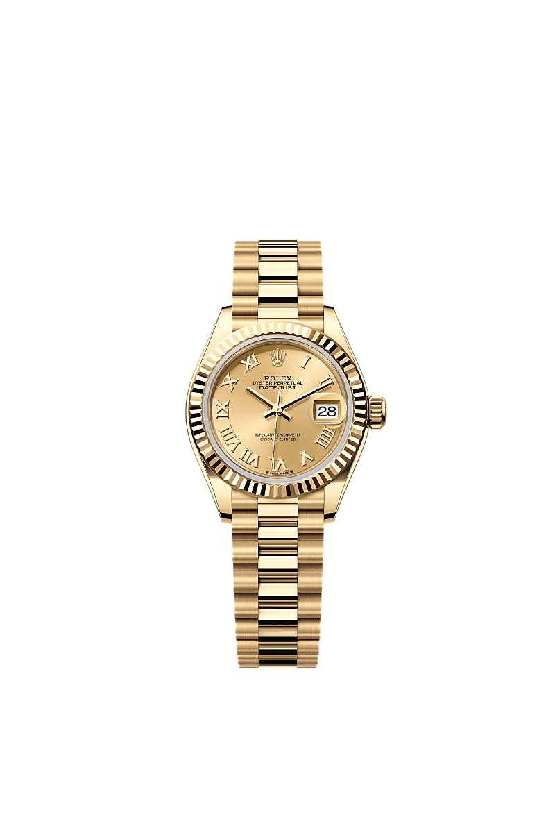 Lady-Datejust, Oyster, 28 mm, vàng kim, Mặt đồng hồ : Màu Champagne, Rolex