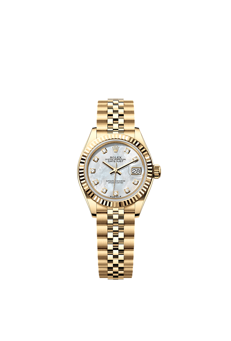Lady-Datejust, Oyster, 28 mm, yellow gold, Dial : White mother-of-pearl set with diamonds, Rolex