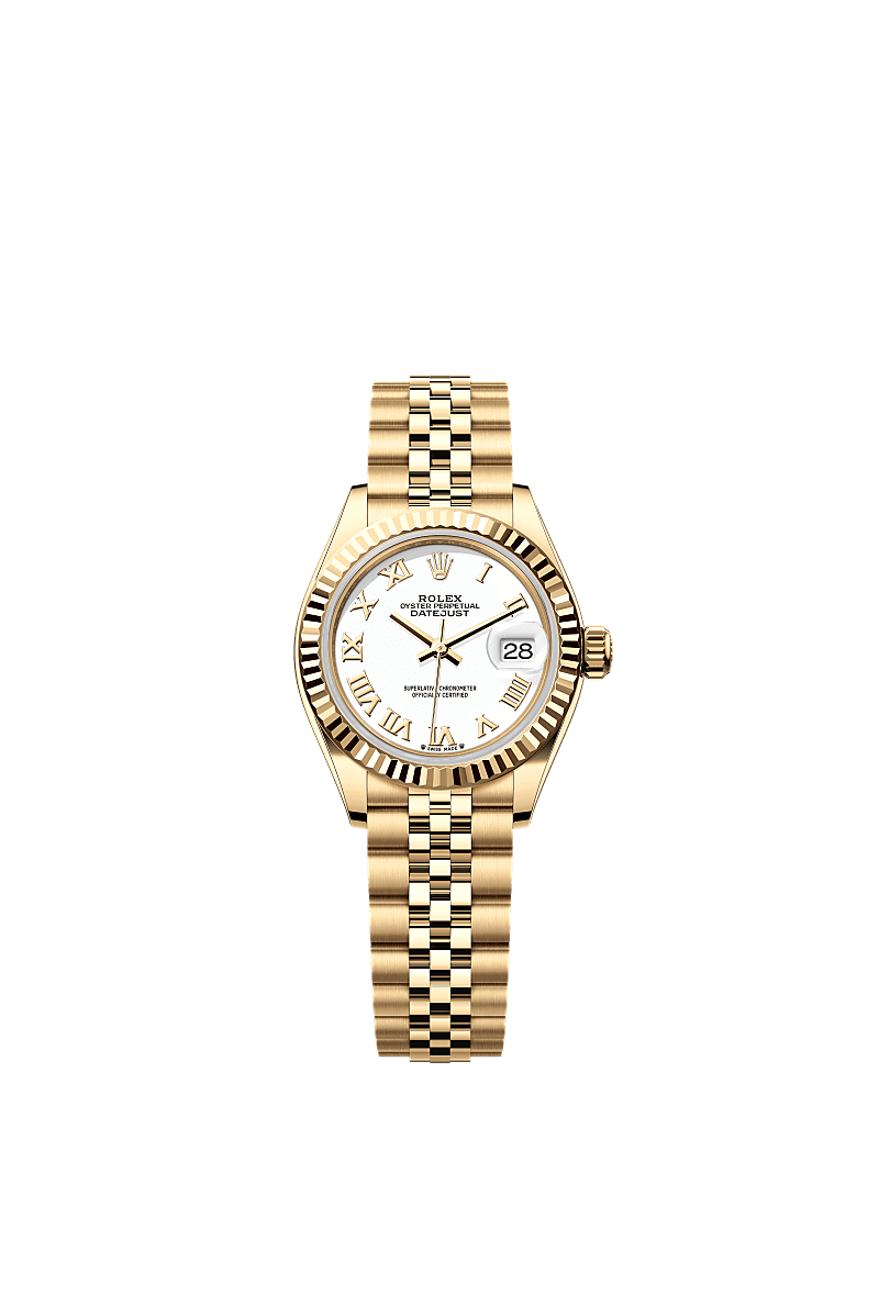 Lady-Datejust, Oyster, 28 mm, emas kuning, Dial : Putih, Rolex