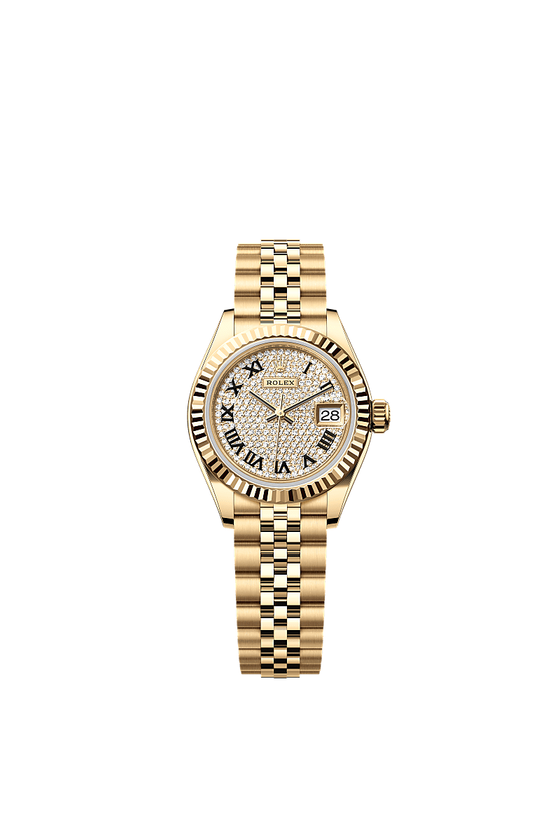 Lady-Datejust, 蠔式,28毫米,黃金, 錶面 : 密鑲鑽石, Rolex