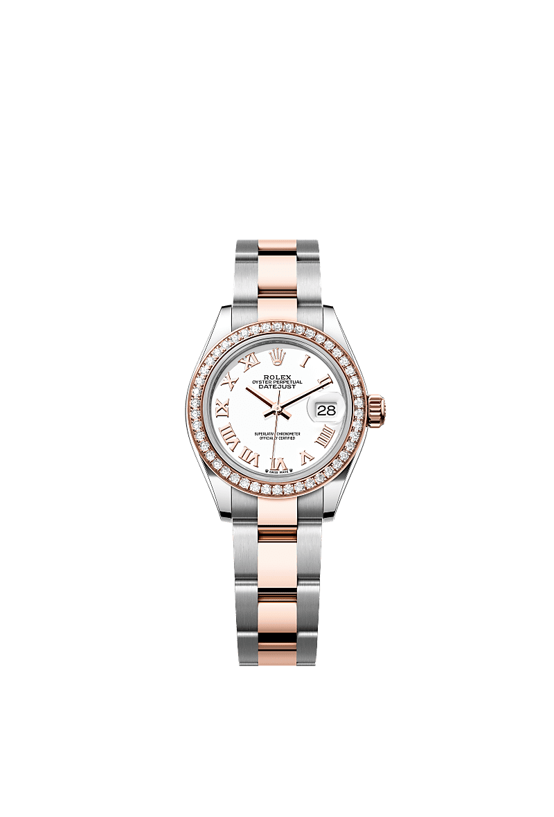 Lady-Datejust, Oyster, 28 mm, Oystersteel, Everose-goud en diamanten, Wijzerplaat : Wit, Rolex