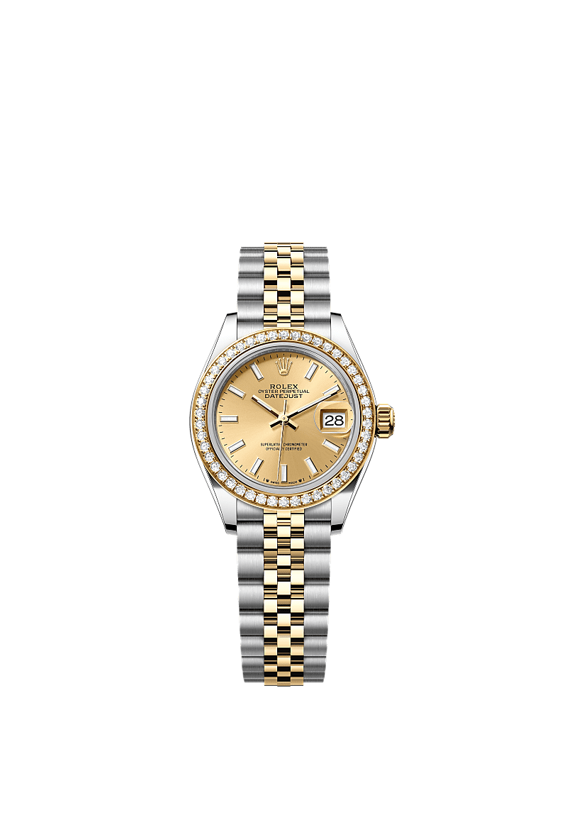 Lady-Datejust, Oyster, 28 мм, сталь Oystersteel, желтое золото и бриллианты, Циферблат : Цвета шампанского, Rolex